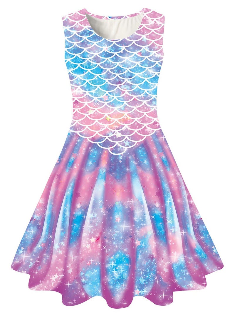 Funnycokid Mermaid Dress for Girls,Big kid Summer Sundress Kids Birthday Sleeveless Dresses Clothes Size 10 Size 12 Twirl Spring Outfit 10-12 Years Pink - Image 1